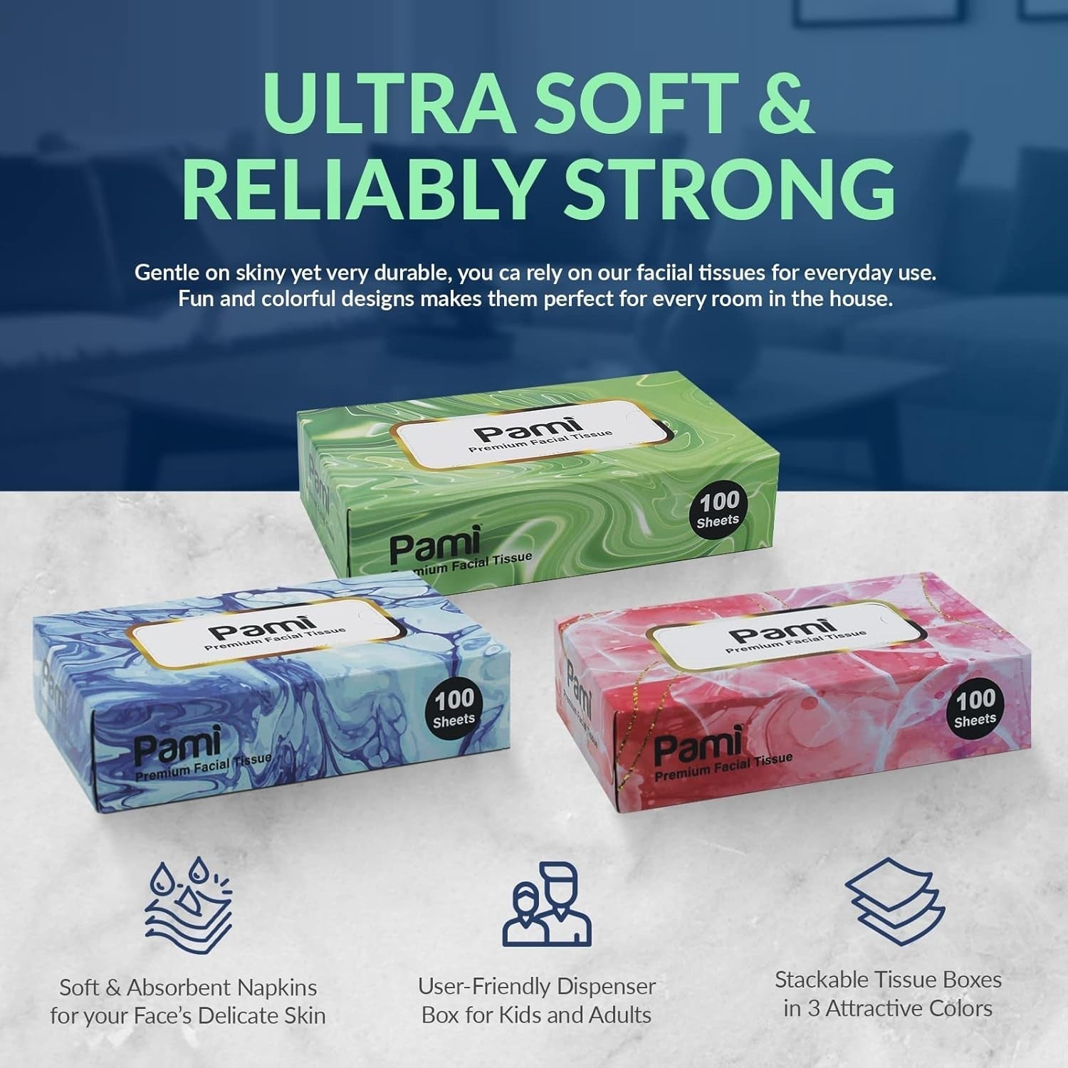 Facial Tissues 30 Boxes Soft 2-Ply 3000 Count Bulk for Home Office